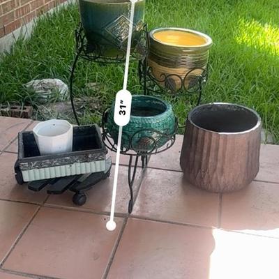 Colorful Ceramic Planter Lot with Stands – 7-Piece Set