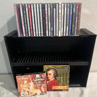 26 Classical & Easy Listening CDs + Black CD Rack – Mozart, Enya, Three Tenors & More