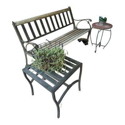 Park Bench Round Metal Mosaic Table Plus Love Plant 