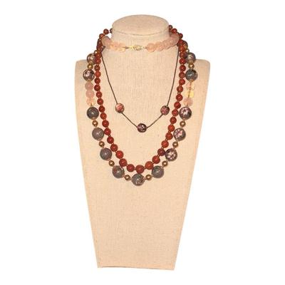 Earth-Tone Gemstone & Cloisonné Bead Necklace Collection 