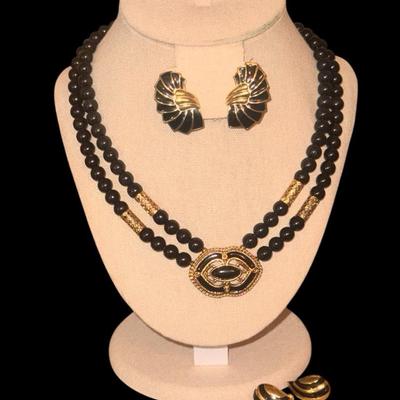 Napier Gold Toned Vintage Necklace &  2 Clip On Earrings Sets