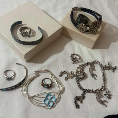 Southwestern & Sterling-Style Jewelry Lot – Turquoise, Animal Charms, Cuffs