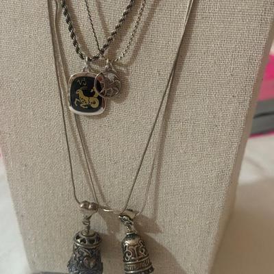 Sterling-Style Necklace Lot – Zodiac, Bell Charms & Animal Pendant