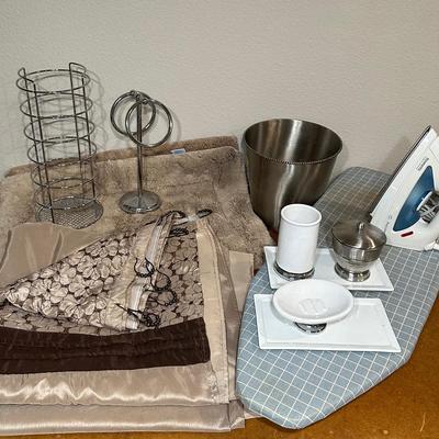 Home Basics Set- Shower Curtain, Iron, and Vanity Accessorie