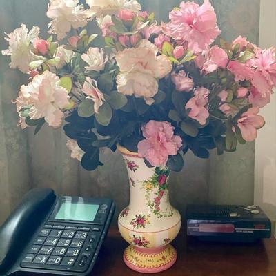Sale Photo Thumbnail #7: Vtg Laura Ashley Vase with Floral Arrangement, Vtg Phone and Radio Alarm Clock