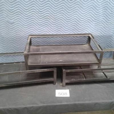 Metal rack, multi purpose rack, as base, bbq, fire logs storage and more, sold as a lot of 3, check out photos approx size 4' x...