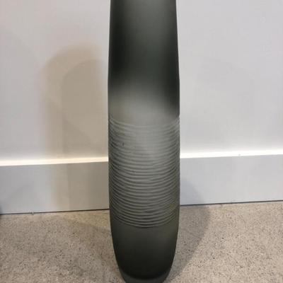 Ribbed Glass Tall and Slender Smoky Grey Vase