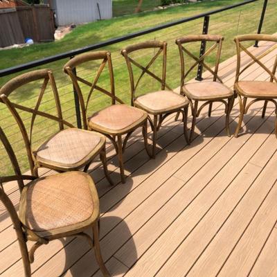 Six Cross Back Wood Chairs w/ Woven Seats