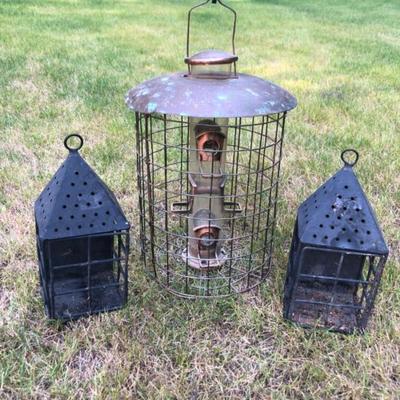 Vintage Bird Feeders – WoodLink Copper Cage & Pair of Lantern Style