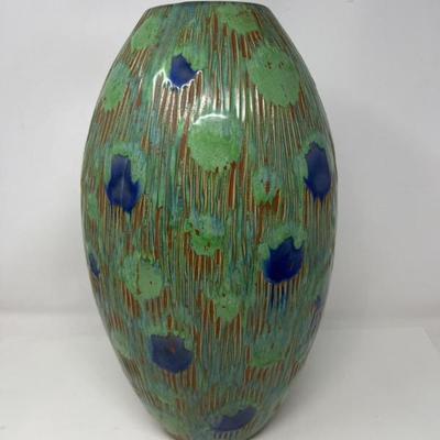 Vintage “Peacock Feather” Glaze Pottery Vase – Studio Art Ceramic