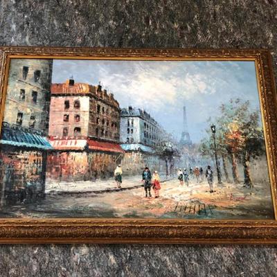Caroline Burnett Paris Street Scene – Framed Eiffel Tower Painting