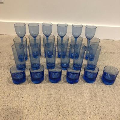 Set of 24 Blue Heavy Plastic Poolside Glasses – 3 Styles