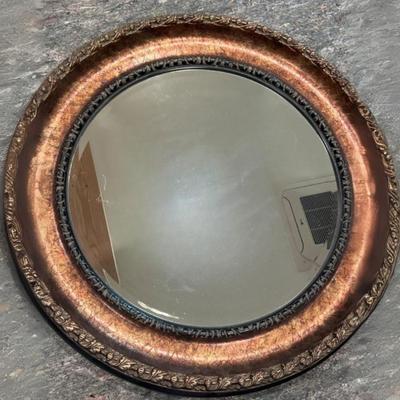 Round Beveled Wall Mirror with Ornate Bronze-Tone Frame