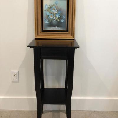 Framed Soft Blue Roses Still Life on Canvas & Display Stand