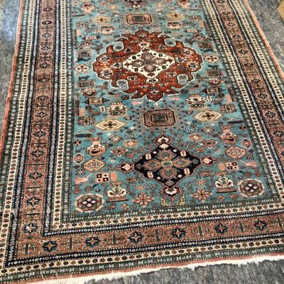 Artisan Hand-Knotted Rug – Floral Medallion, Blue & Earth Tones