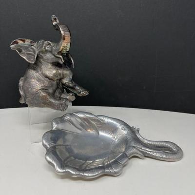 Solid Pewter Elephant and Pewter Trinket Dish