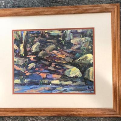 Framed Abstract Landscape Print – Signed “Sue”