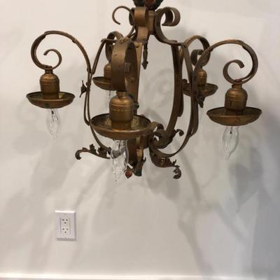 Vintage 5-Light Wrought Iron Chandelier With Floral Scroll Design