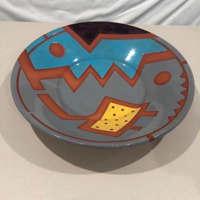 Striking 19” Hand-Painted Bowl by Richard Schneider – Bold Geometric