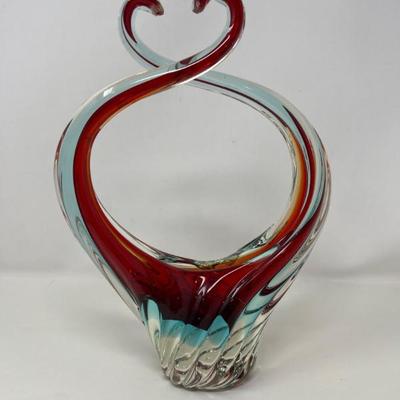 Murano Style Handblown Glass Vase – Swan Heart, 11.5 in H
