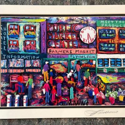 Joseph Lamanno Signed Pike Place Market Print - Vintage