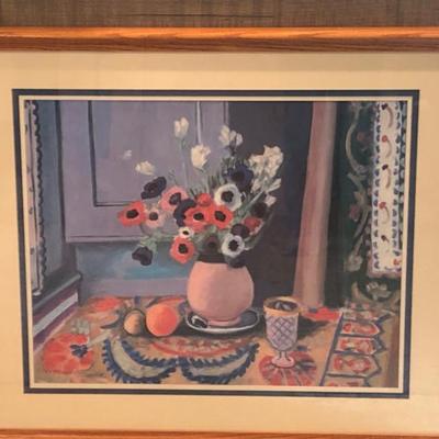 Henri Matisse Print – Les Anémones Still Life in Wood Frame
