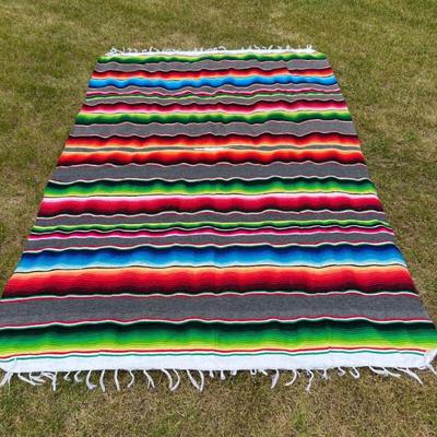 Colorful Mexican Serape Fringed Blanket – Striped Pattern