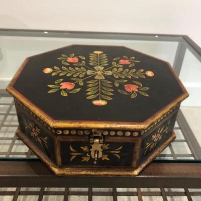 Ornately Painted Octagonal Wood Box