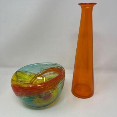 Glass Swirl Ribbon Bowl & Slender Rocket Vase
