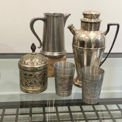 Mixed Silver Metal Drinkware & Container Lot – 5 Pieces
