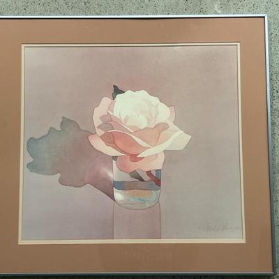 Mark Adams Signed 1982 Garden Rose Print – Matted & Framed