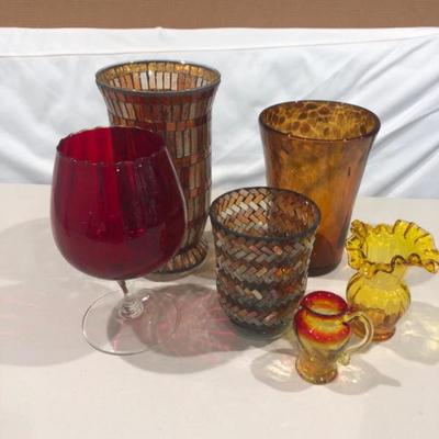 Mixed Art Glass Vase & Candleholder Lot – Mosaic, Murano Style & More
