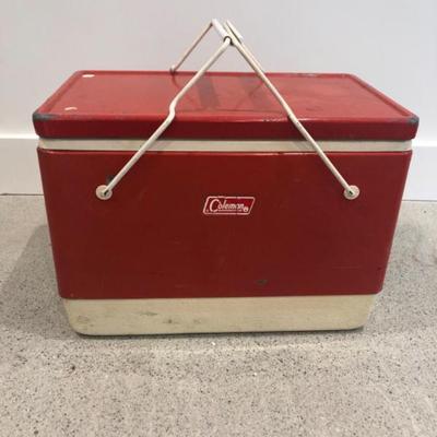 Circa 1970s Red Coleman Metal Cooler Model 5270B701