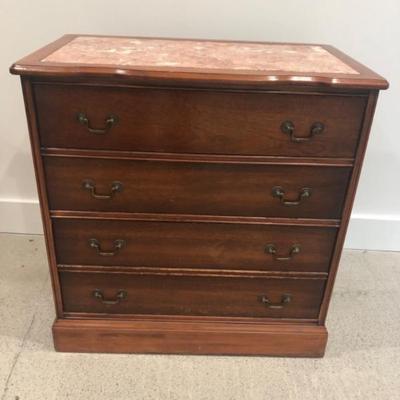 7Federal Style Mahogany Chest Pink Marble Top & Brass Pulls