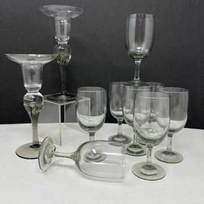 	Bohemia Crystal Candlesticks & 7 Smoky Cordials – Czech Glass Set
