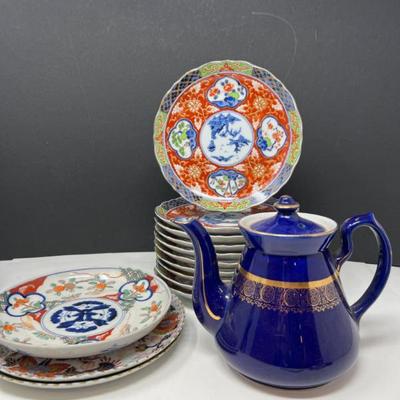 Imari Plates, Hall Cobalt Teapot, Spode & Osler China – Asian Motif