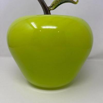 Large Hand-Blown Glass Green Apple Sculpture, 13"W x 11"H