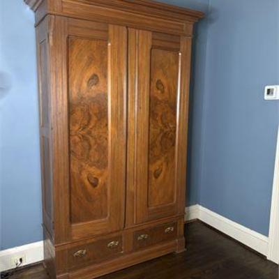 Eastlake Burled Walnut LInen Press Cabinet .jpg