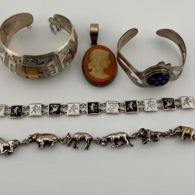 Assortment of Foreign Silver Bracelets & More