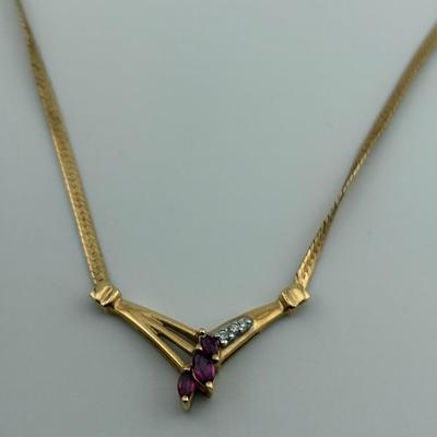 14k Yellow Gold Ruby & Natural Diamond Necklace