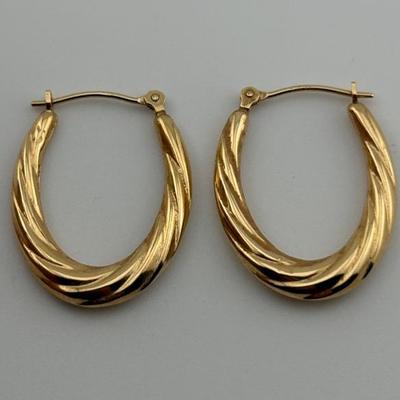 Pair of 14k Yellow Gold Oblong Twisted Hoop Earrings
