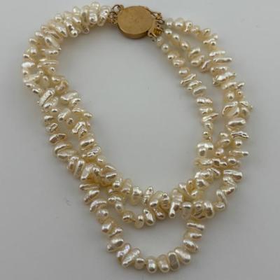 14k Yellow Gold Multi-Strand Pearl Bracelet