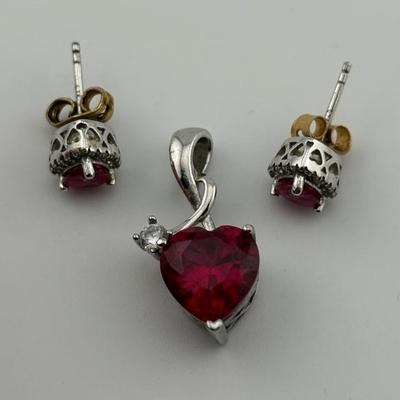 Sterling Silver 4 TCW Heart-Cut Ruby & Pendant Set