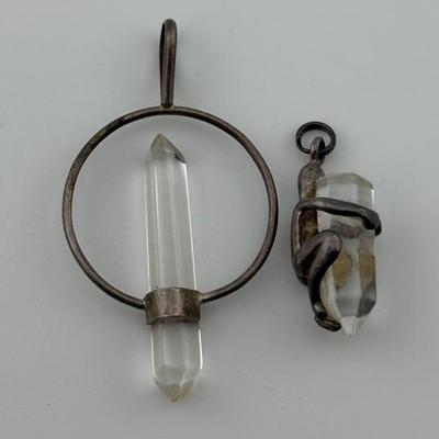 Two Sterling Quartz Crystal Pendants