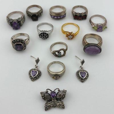 Assortment of Sterling Silver Jewelry: Amethyst, Garnet & More