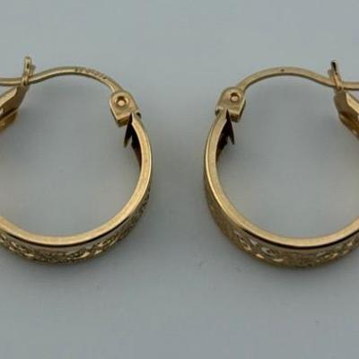 Pair of 14k Yellow Gold Intricate Hoop Earrings