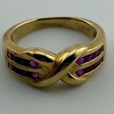14k Yellow Gold Ruby Quad Line Ring