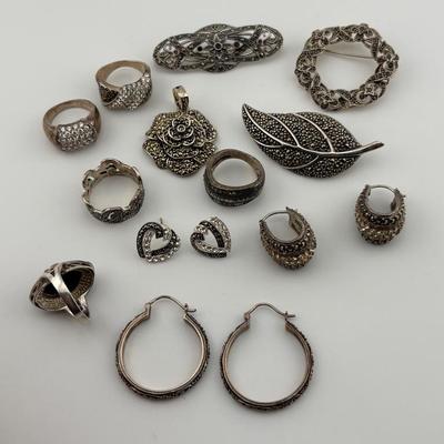 Assortment of Sterling Silver Jewelry: Marcasite & More