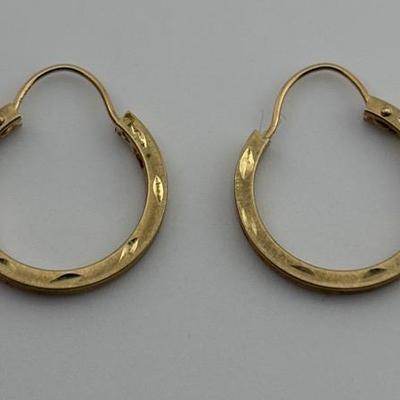 Par of Etched 14k Yellow Gold Hoop Earrings