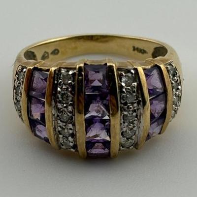 14k Yellow Gold Amethyst & Natural Diamond Ring